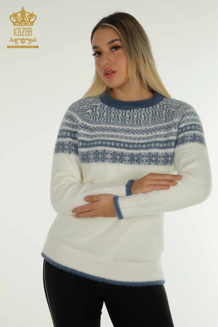 Women's Angora Sweater Patterned Ecru - 30681 | KAZEE - Thumbnail