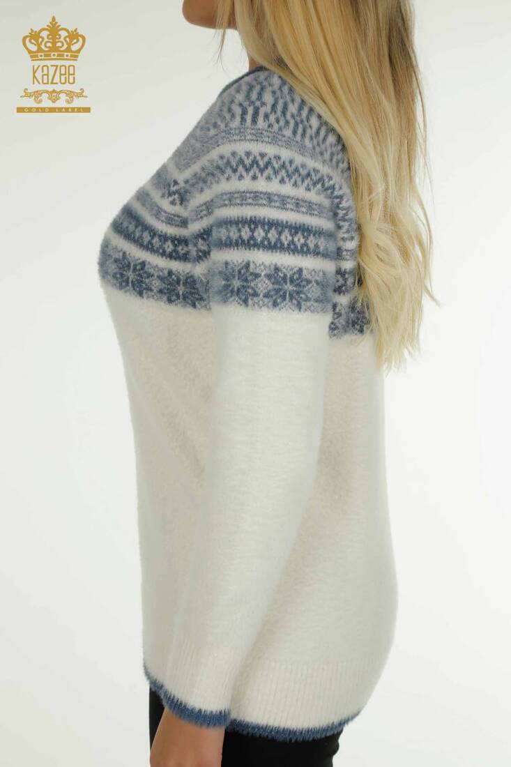 Women's Angora Sweater Patterned Ecru - 30681 | KAZEE