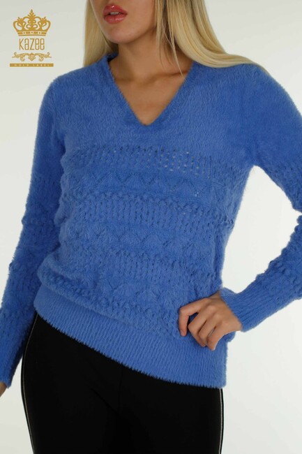 Women's Angora Sweater Self-Patterned Blue - 30697 | KAZEE - Thumbnail