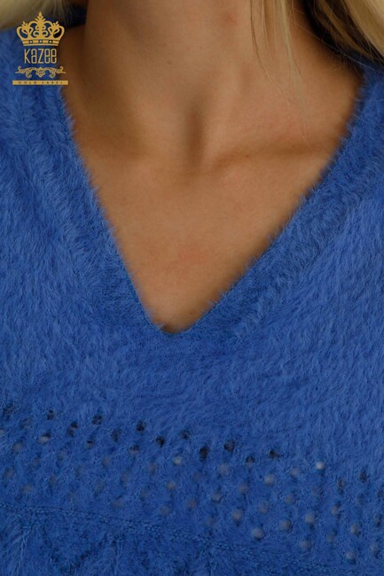 Women's Angora Sweater Self-Patterned Blue - 30697 | KAZEE - Thumbnail