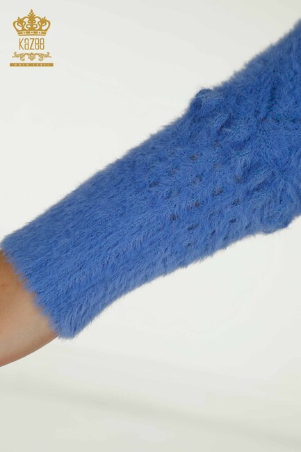 Women's Angora Sweater Self-Patterned Blue - 30697 | KAZEE - Thumbnail