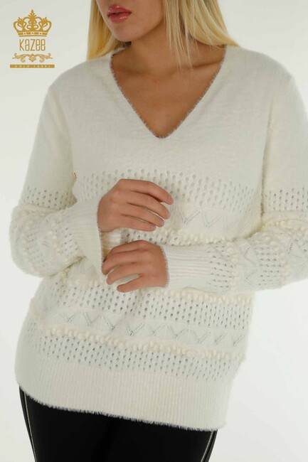 Women's Angora Sweater Self-Patterned Ecru - 30697 | KAZEE - Thumbnail