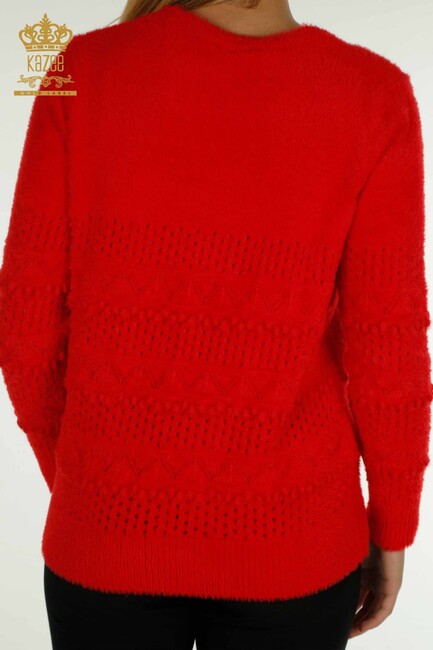 Women's Angora Sweater Self-Patterned Red - 30697 | KAZEE - Thumbnail