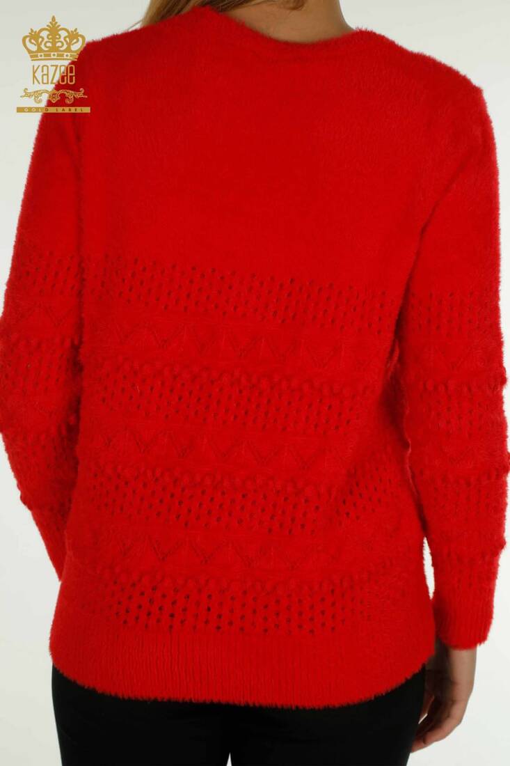 Women's Angora Sweater Self-Patterned Red - 30697 | KAZEE