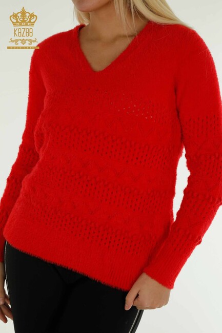 Women's Angora Sweater Self-Patterned Red - 30697 | KAZEE - Thumbnail