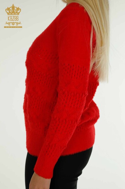 Women's Angora Sweater Self-Patterned Red - 30697 | KAZEE - Thumbnail