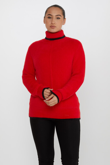 Women's Angora Sweater Striped Detail Red - 30646 | KAZEE - Thumbnail