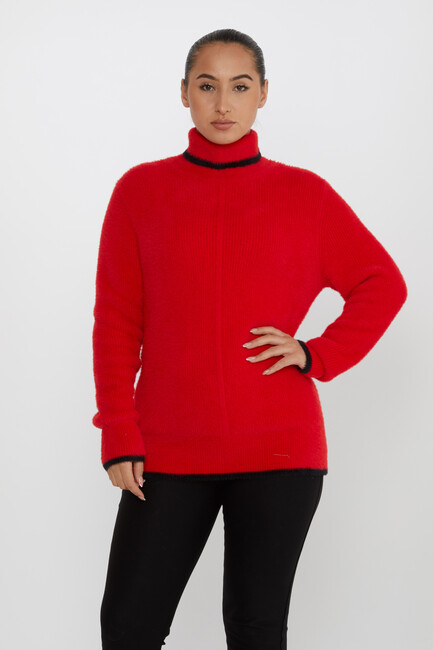 Women's Angora Sweater Striped Detail Red - 30646 | KAZEE - Thumbnail