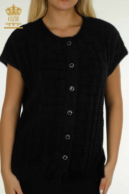 Women's Angora Vest Slit Detail Black - 30739 | KAZEE - Thumbnail