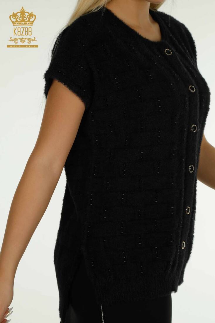 Women's Angora Vest Slit Detail Black - 30739 | KAZEE