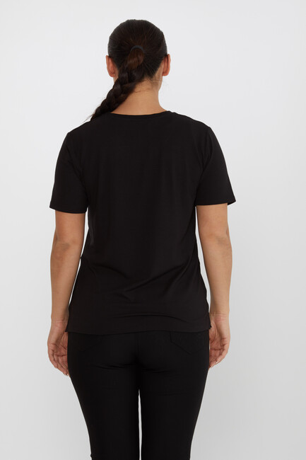 Women's Blouse Bird Stone Detailed V-Neck Black - 80111 | KAZEE - Thumbnail