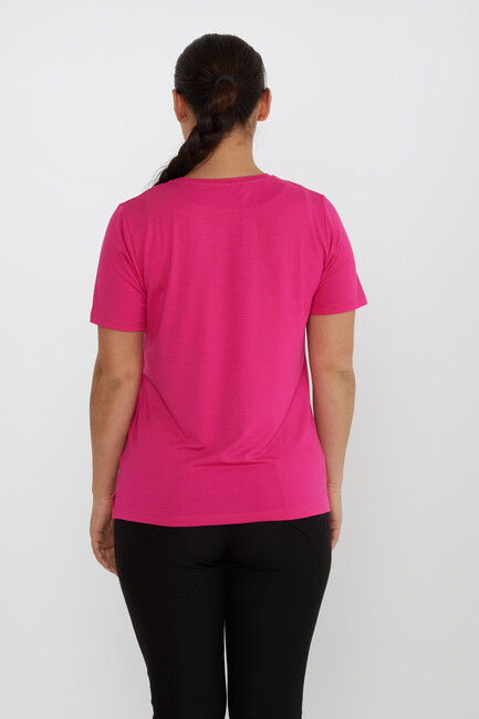 Women's Blouse Bird Stone Detailed V-Neck Fuchsia - 80111 | KAZEE - Thumbnail