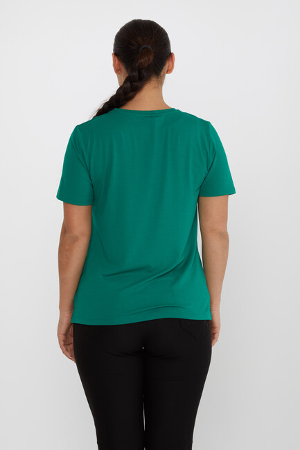 Women's Blouse Bird Stone Detail V-Neck Green - 80111 | KAZEE - Thumbnail