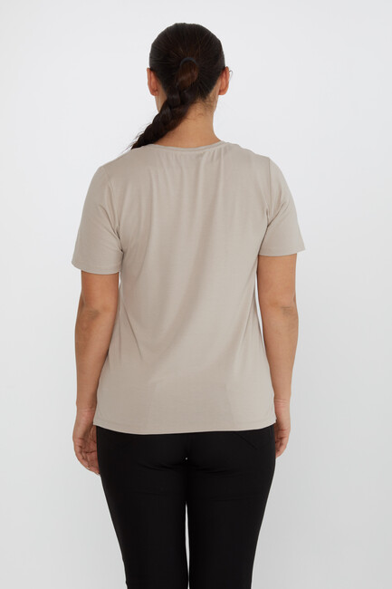 Women's Blouse Bird Stone Detailed V-Neck Mink - 80111 | KAZEE - Thumbnail