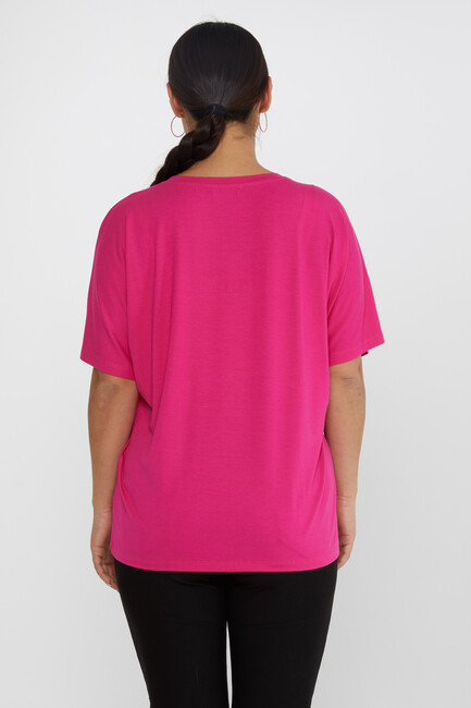 Women's Blouse Bow Pattern Embroidered Stoned Fuchsia - 79892 | KAZEE - Thumbnail