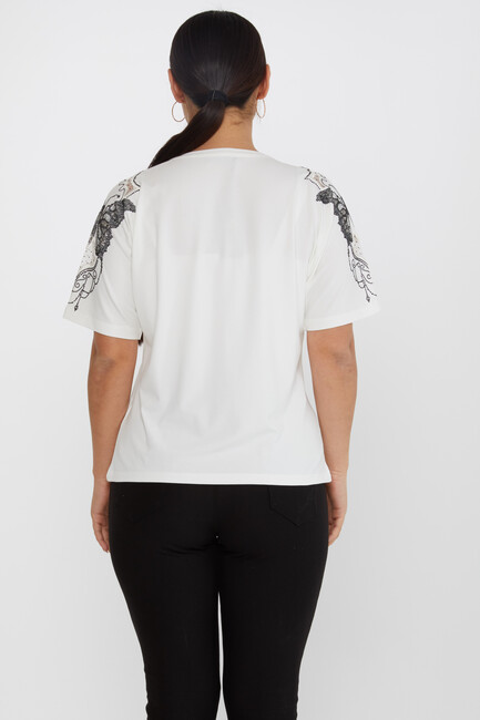 Women's Blouse Tulle Butterfly Stone Detail Ecru - 79613 | KAZEE - Thumbnail