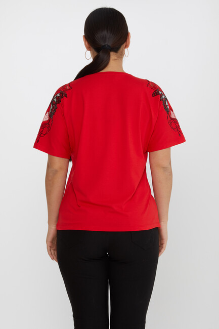 Women's Blouse Tulle Butterfly Stone Detail Red - 79613 | KAZEE - Thumbnail