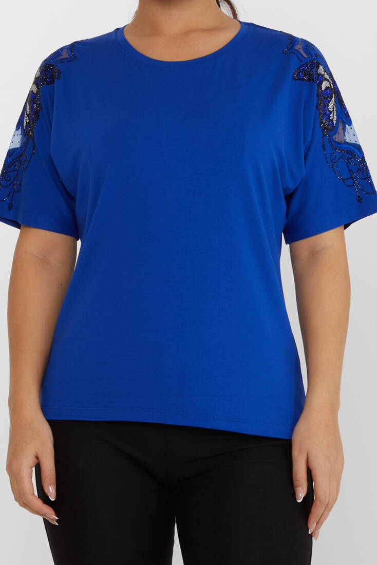 Women's Blouse Tulle Butterfly Stone Detailed Saks - 79613 | KAZEE