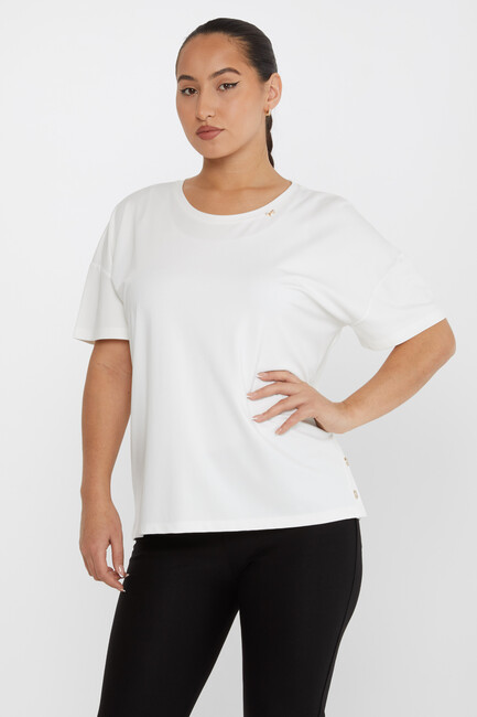 Women's Blouse Button Detailed Crew Neck Ecru - 79998 | KAZEE - Thumbnail