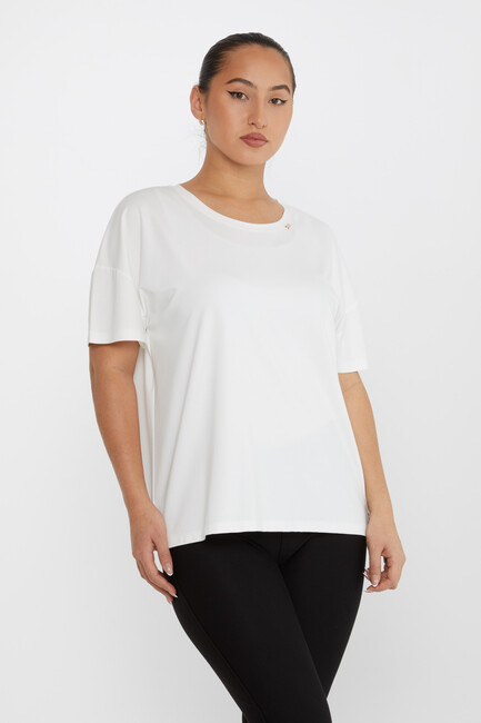 Women's Blouse Button Detailed Crew Neck Ecru - 79998 | KAZEE - Thumbnail