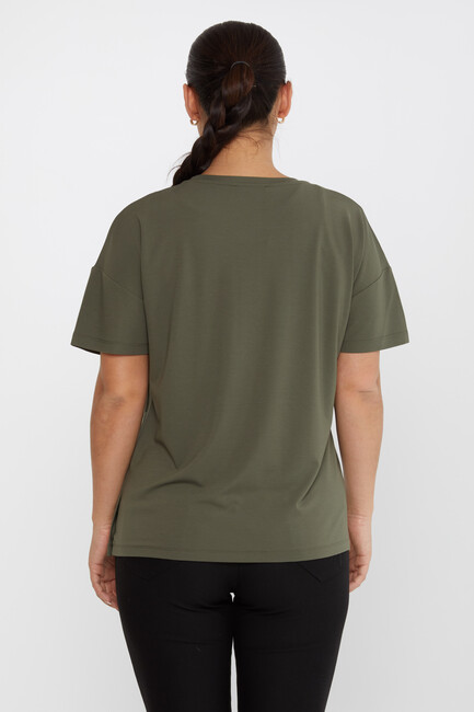 Women's Blouse Button Detailed Crew Neck Khaki - 79998 | KAZEE - Thumbnail