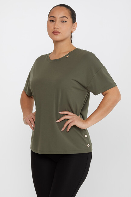 Women's Blouse Button Detailed Crew Neck Khaki - 79998 | KAZEE - Thumbnail