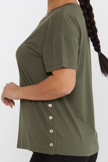 Women's Blouse Button Detailed Crew Neck Khaki - 79998 | KAZEE - Thumbnail