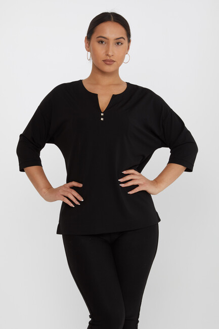 Women's Blouse Collar Detailed Stone Black - 80029 | KAZEE - Thumbnail