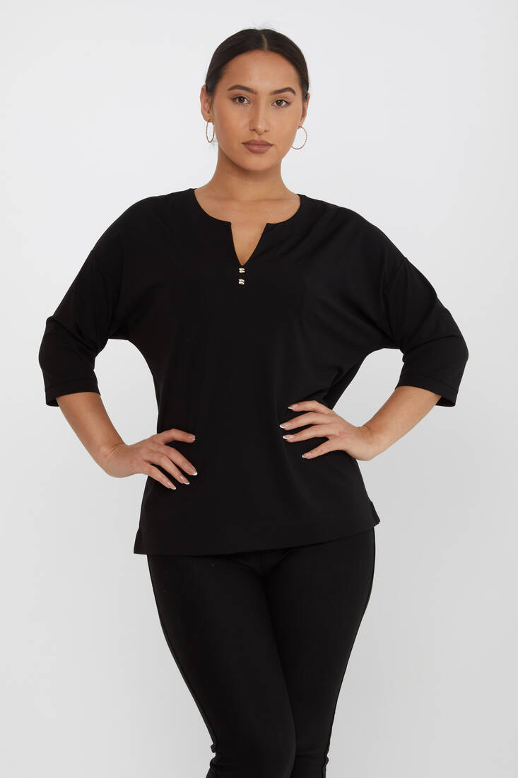 Women's Blouse Collar Detailed Stone Black - 80029 | KAZEE