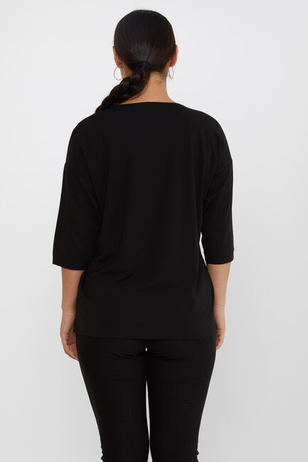 Women's Blouse Collar Detailed Stone Black - 80029 | KAZEE - Thumbnail