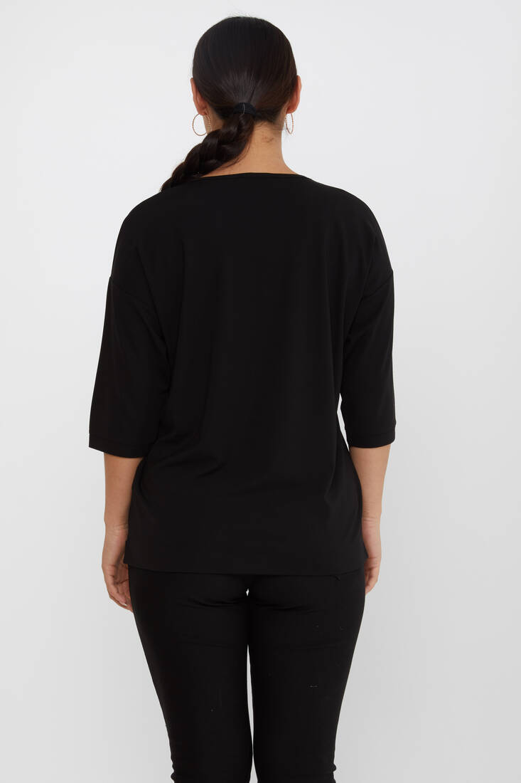 Women's Blouse Collar Detailed Stone Black - 80029 | KAZEE