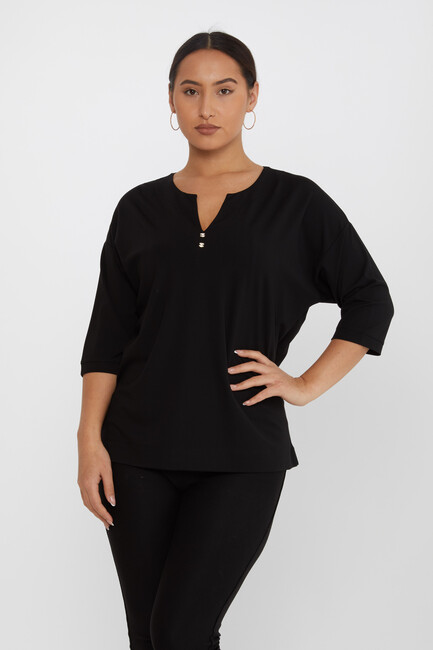 Women's Blouse Collar Detailed Stone Black - 80029 | KAZEE - Thumbnail