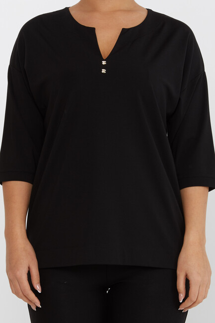 Women's Blouse Collar Detailed Stone Black - 80029 | KAZEE - Thumbnail