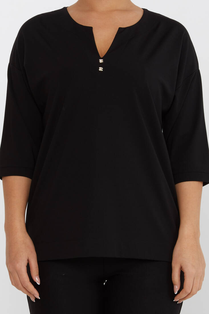 Women's Blouse Collar Detailed Stone Black - 80029 | KAZEE