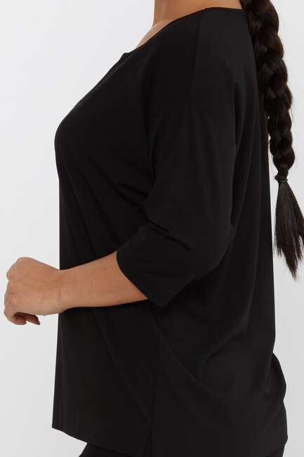 Women's Blouse Collar Detailed Stone Black - 80029 | KAZEE - Thumbnail