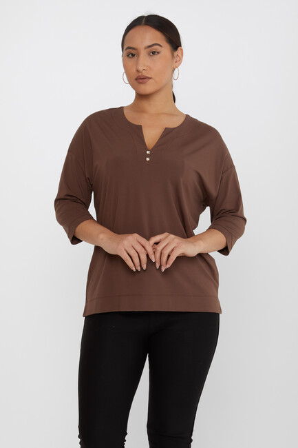 Women's Blouse Collar Detail Stone Brown - 80029 | KAZEE - Thumbnail