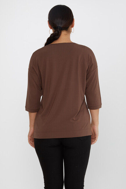 Women's Blouse Collar Detail Stone Brown - 80029 | KAZEE - Thumbnail