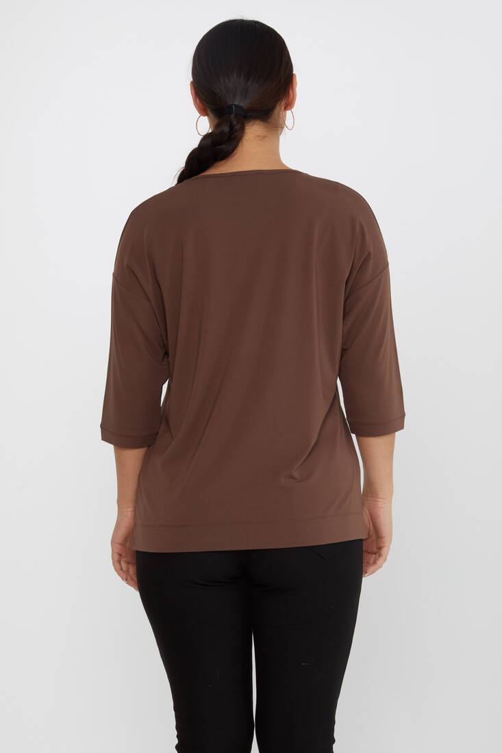 Women's Blouse Collar Detail Stone Brown - 80029 | KAZEE