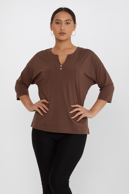 Women's Blouse Collar Detail Stone Brown - 80029 | KAZEE - Thumbnail