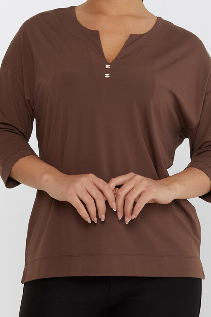 Women's Blouse Collar Detail Stone Brown - 80029 | KAZEE - Thumbnail