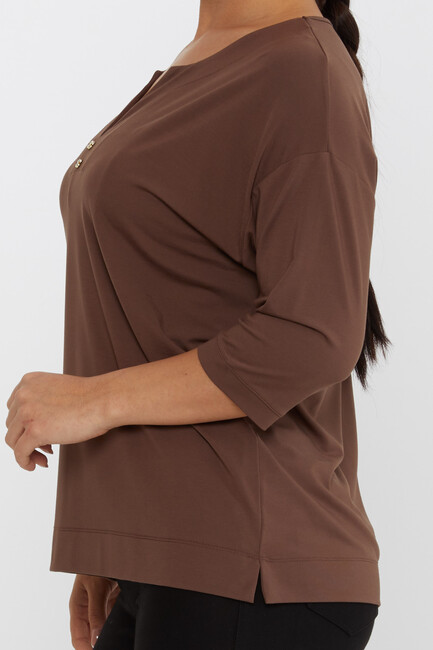 Women's Blouse Collar Detail Stone Brown - 80029 | KAZEE - Thumbnail