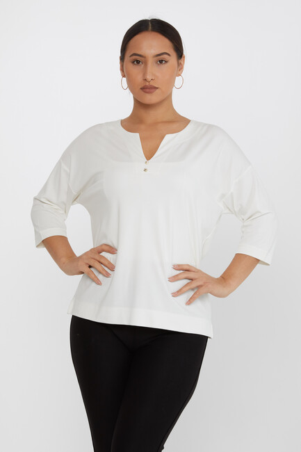 Women's Blouse Collar Detail Stoned Ecru - 80029 | KAZEE - Thumbnail