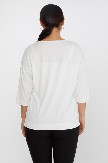 Women's Blouse Collar Detail Stoned Ecru - 80029 | KAZEE - Thumbnail