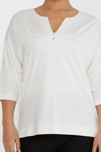 Women's Blouse Collar Detail Stoned Ecru - 80029 | KAZEE - Thumbnail