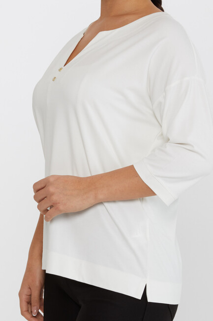 Women's Blouse Collar Detail Stoned Ecru - 80029 | KAZEE - Thumbnail