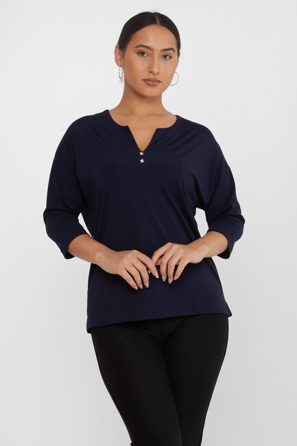 Women's Blouse Collar Detailed Stone Navy Blue - 80029 | KAZEE - Thumbnail