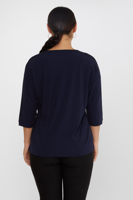 Women's Blouse Collar Detailed Stone Navy Blue - 80029 | KAZEE - Thumbnail