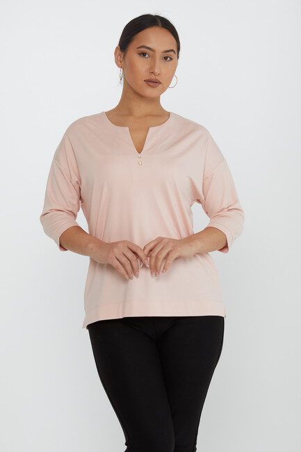 Women's Blouse Collar Detailed Stoned Powder - 80029 | KAZEE - Thumbnail