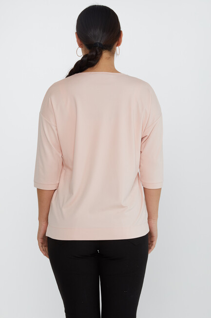 Women's Blouse Collar Detailed Stoned Powder - 80029 | KAZEE - Thumbnail