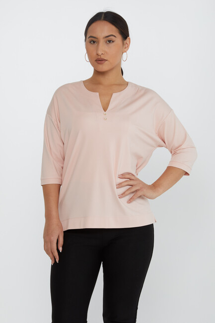 Women's Blouse Collar Detailed Stoned Powder - 80029 | KAZEE - Thumbnail